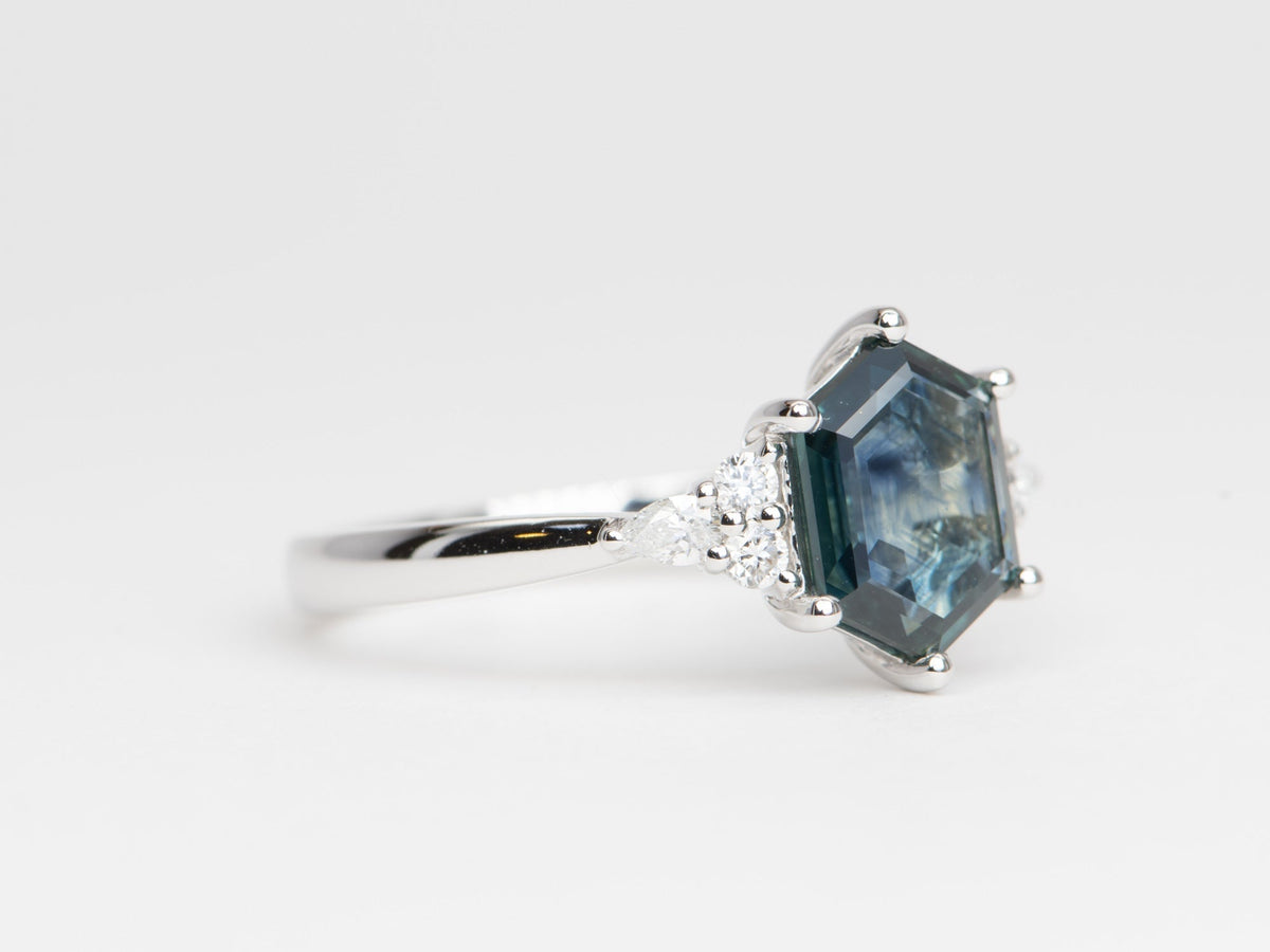 2.11ct Montana Sapphire with Diamond Sides 14K White Gold Engagement Ring R6528 Aurora Designer