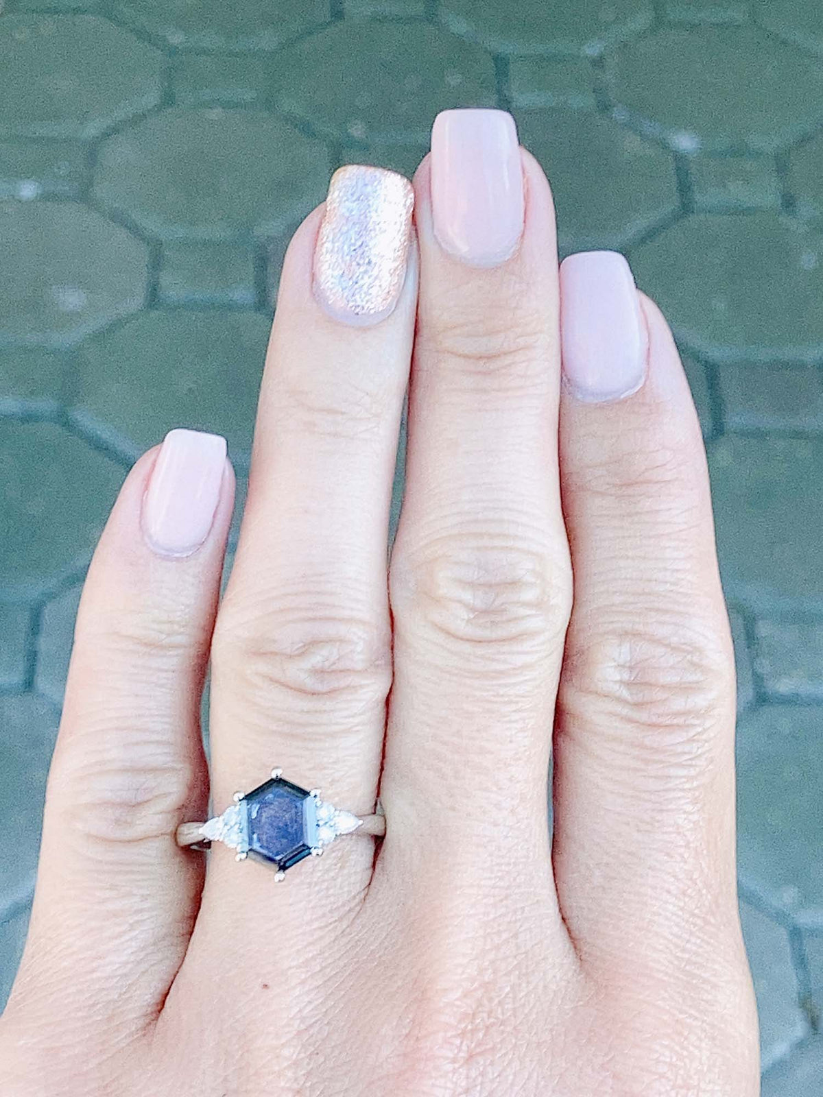 2.11ct Montana Sapphire with Diamond Sides 14K White Gold Engagement Ring R6528 Aurora Designer