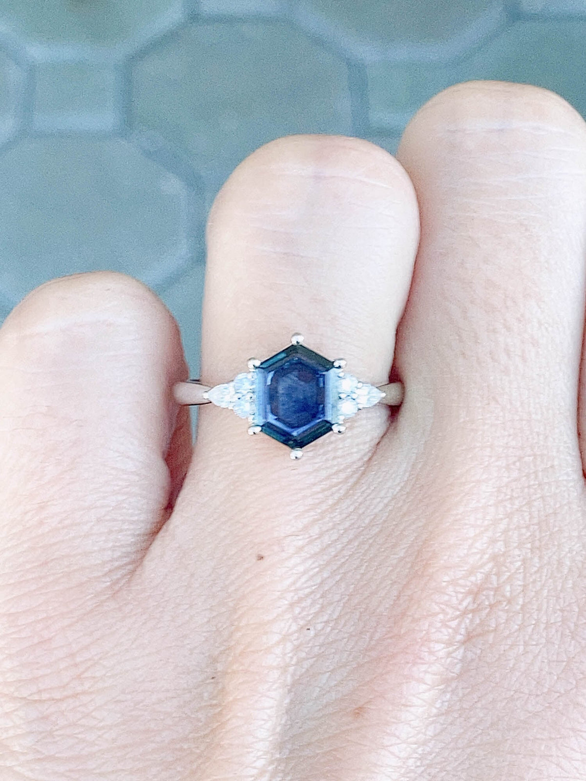 2.11ct Montana Sapphire with Diamond Sides 14K White Gold Engagement Ring R6528 Aurora Designer
