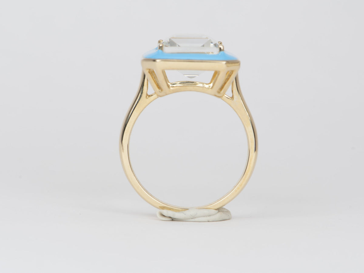 7.72ct Clear Topaz Statement Ring with Turquoise Enamel Halo 9K Gold R6529 Aurora Designer