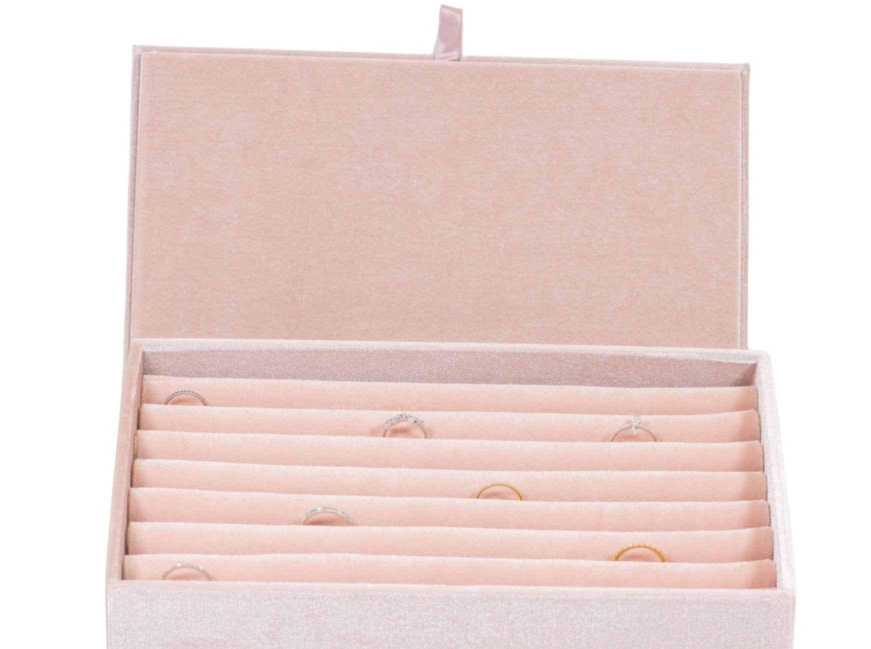 Aurora Designer - Large Multi-Ring Luxurious Velvet Jewelry Ring Box Tray  Display Case Birthday Gift for Her Multiple Row Rings Soft Light Dusty Pink  RB005 - Jo Dane