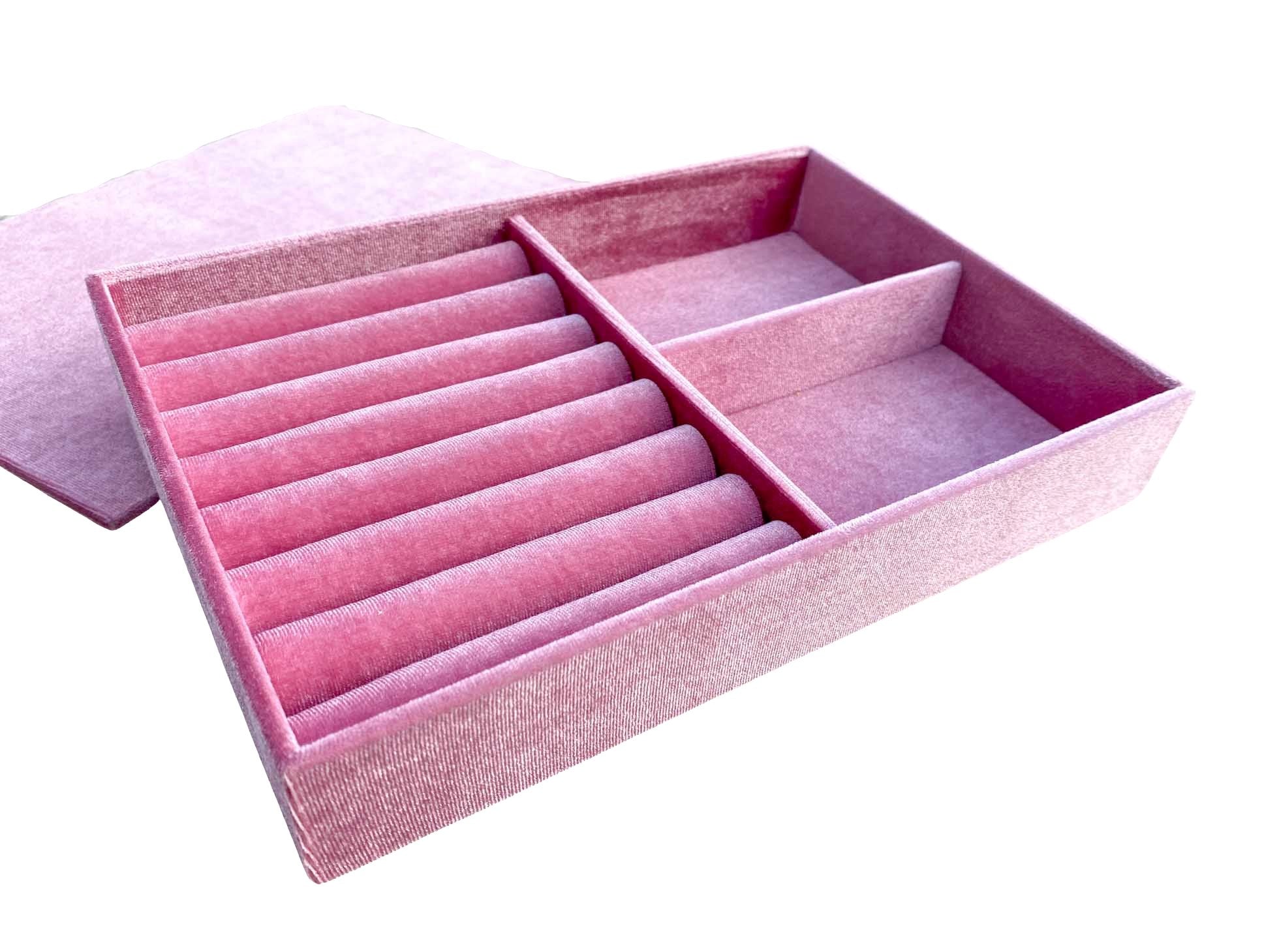 Aurora Designer - Large Multi-Ring Luxurious Velvet Jewelry Ring Box Tray  Display Case Birthday Gift for Her Multiple Row Rings Soft Light Dusty Pink  RB005 - Jo Dane