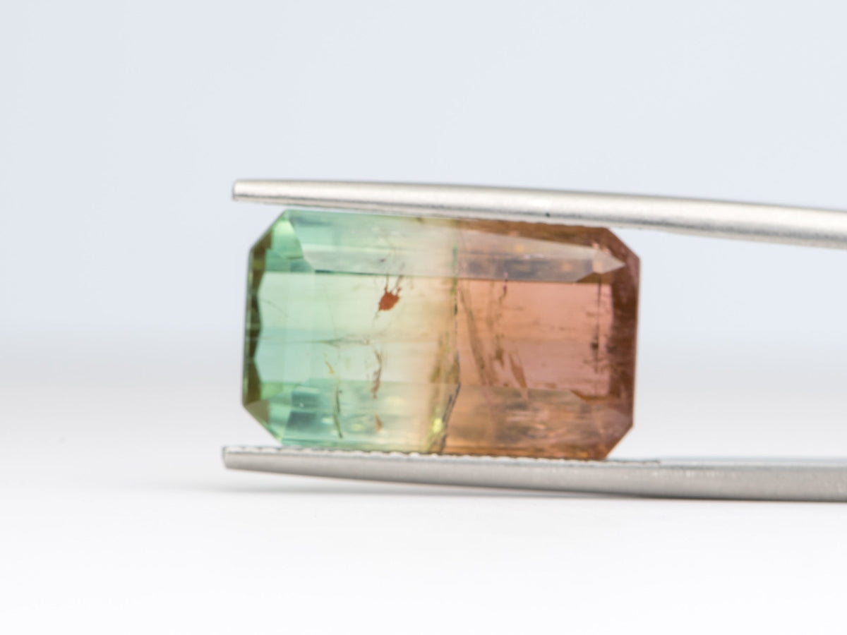 11.73ct Emerald Shape Bi-Color Tourmaline 17.1*10.2*7.2mm TL11 Aurora Designer