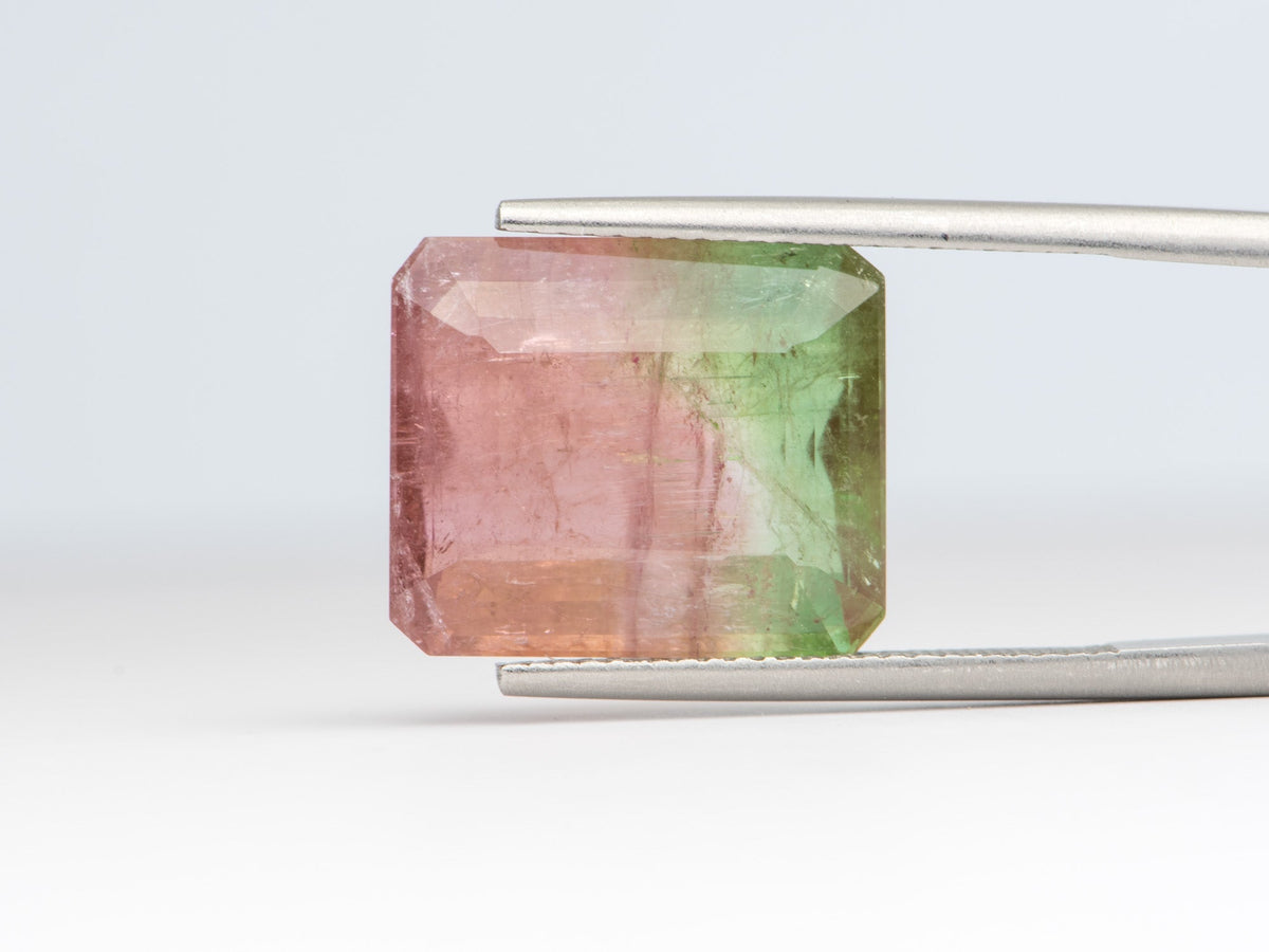 12.92ct Emerald Shape Bi-Color Tourmaline 15.2*12.8*7.2mm TL13 Aurora Designer