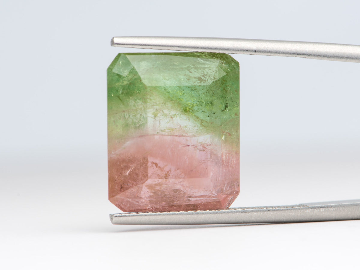 11.7ct Emerald Shape Bi-Color Tourmaline 15.1*12.9*6.4mm TL14 Aurora Designer