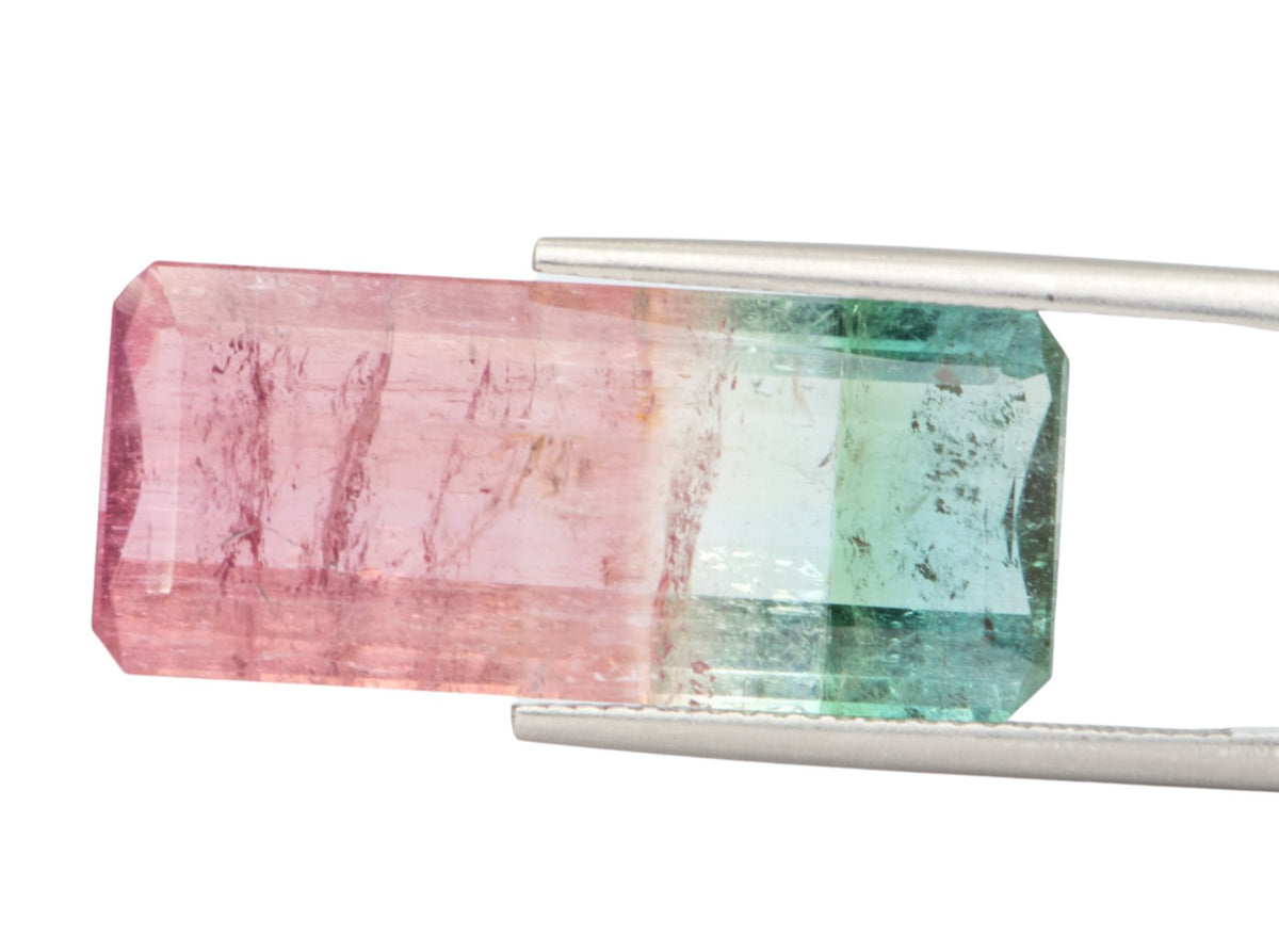 14.48ct Emerald Shape Bi-Color Tourmaline 25.4*11.0*5.3mm TL10 Aurora Designer