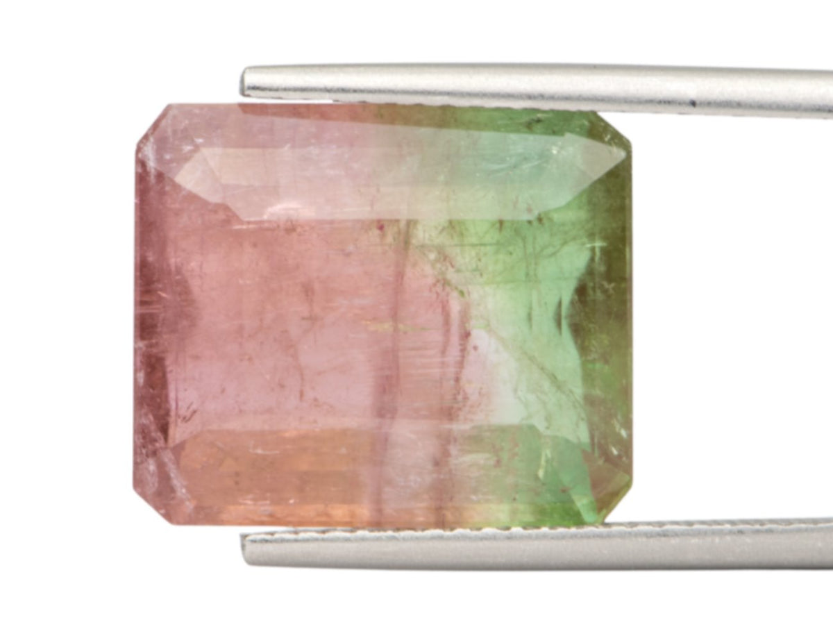 12.92ct Emerald Shape Bi-Color Tourmaline 15.2*12.8*7.2mm TL13 Aurora Designer