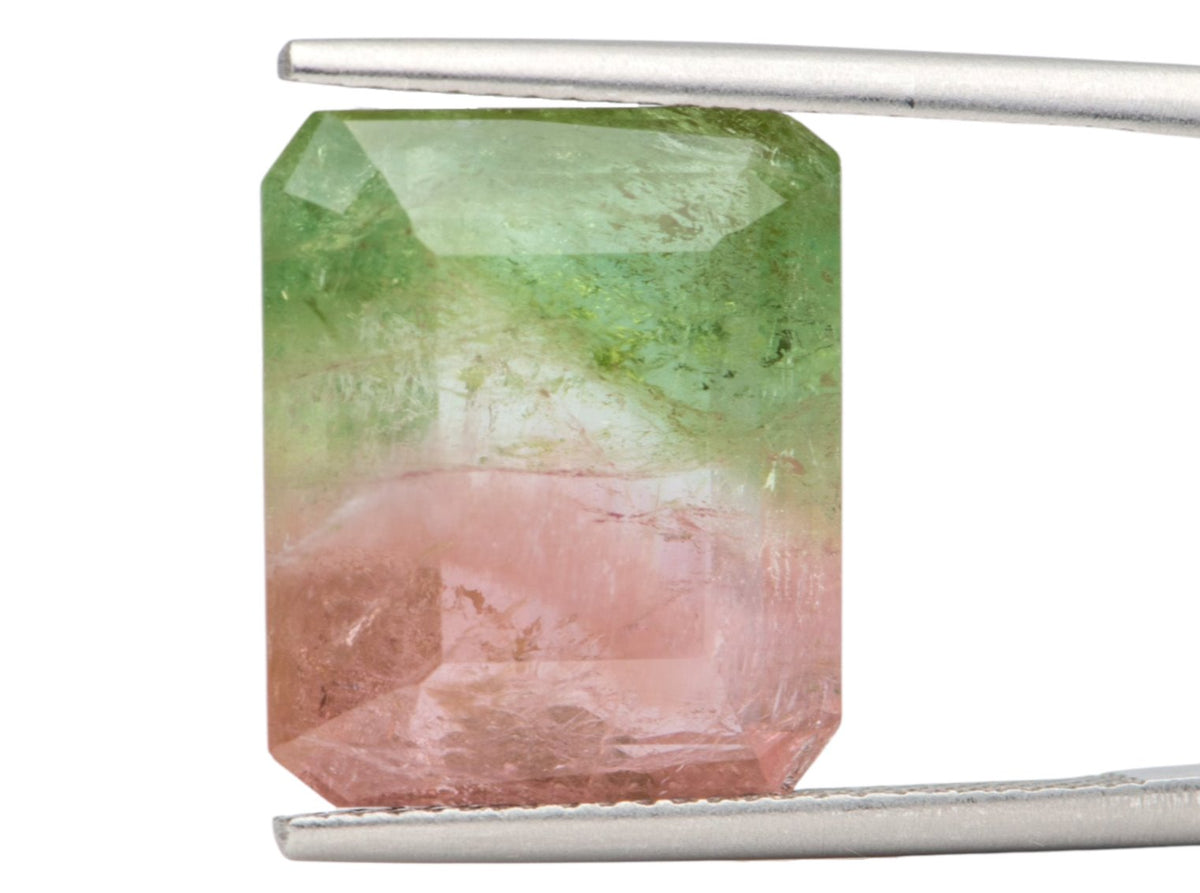 11.7ct Emerald Shape Bi-Color Tourmaline 15.1*12.9*6.4mm TL14 Aurora Designer