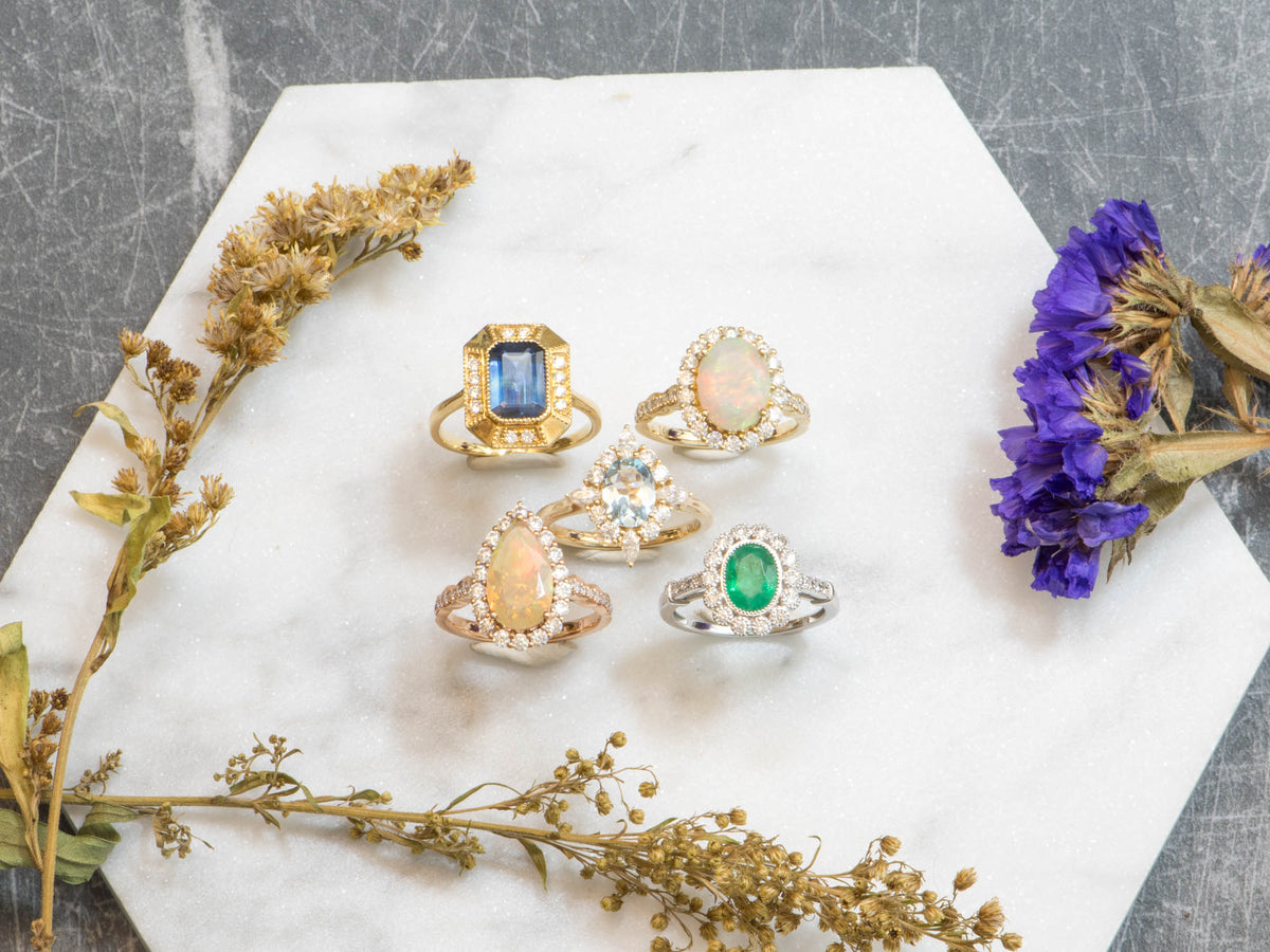 2.25ct Unicorn Sapphire with Diamond Halo Engagement Ring 14K Gold AD1813 Aurora Designer