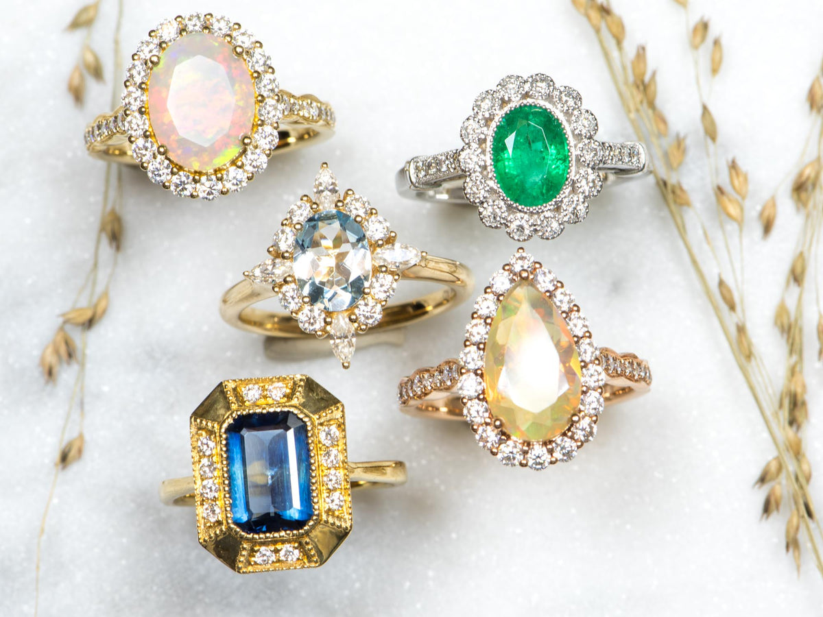 2.25ct Unicorn Sapphire with Diamond Halo Engagement Ring 14K Gold AD1813 Aurora Designer