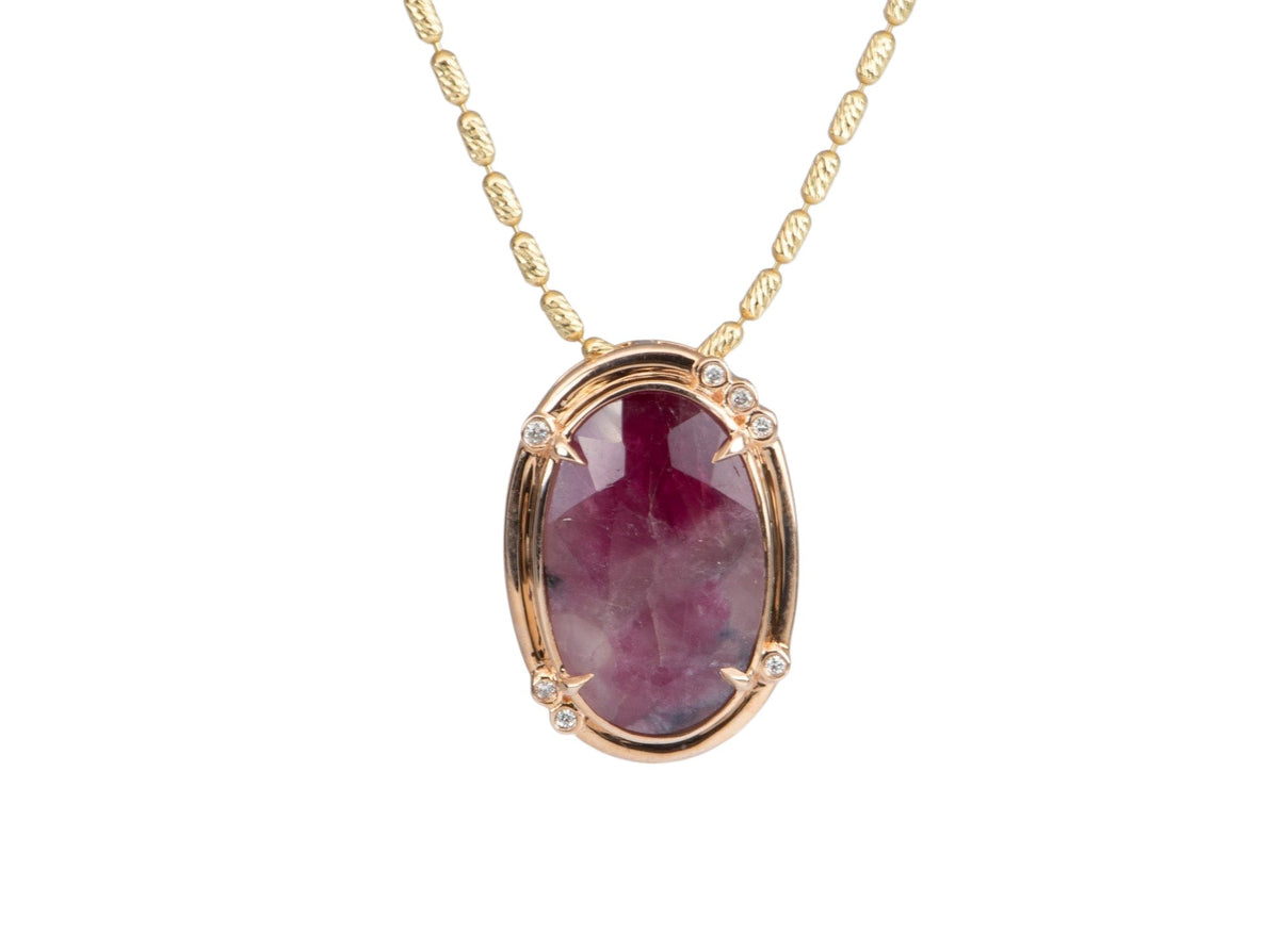 4.54ct Natural Rustic Ruby with Diamond Accent Pendant 9K Rose Gold R4387 Aurora Designer