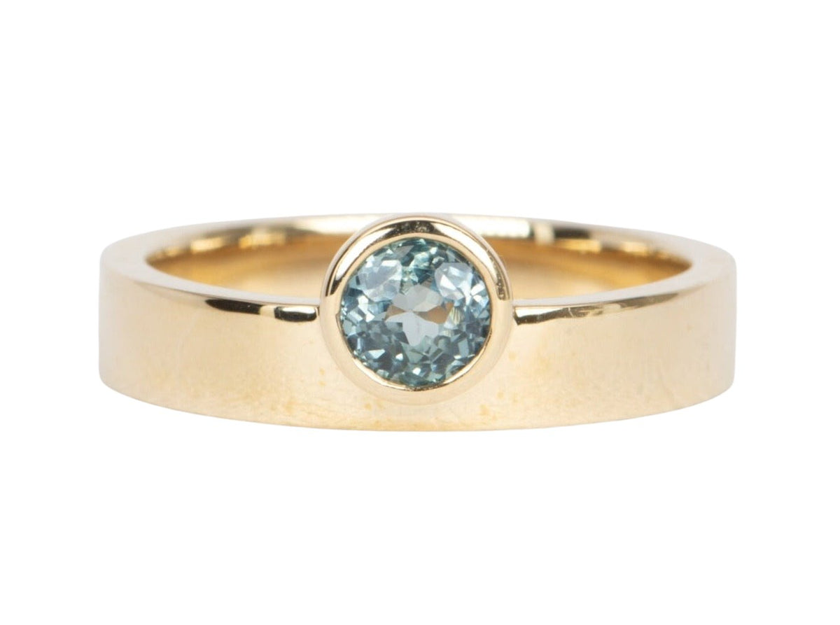 Montana Sapphire Bezel Set on 4mm Wide Band 14K Gold Engagement Ring R6479 Aurora Designer
