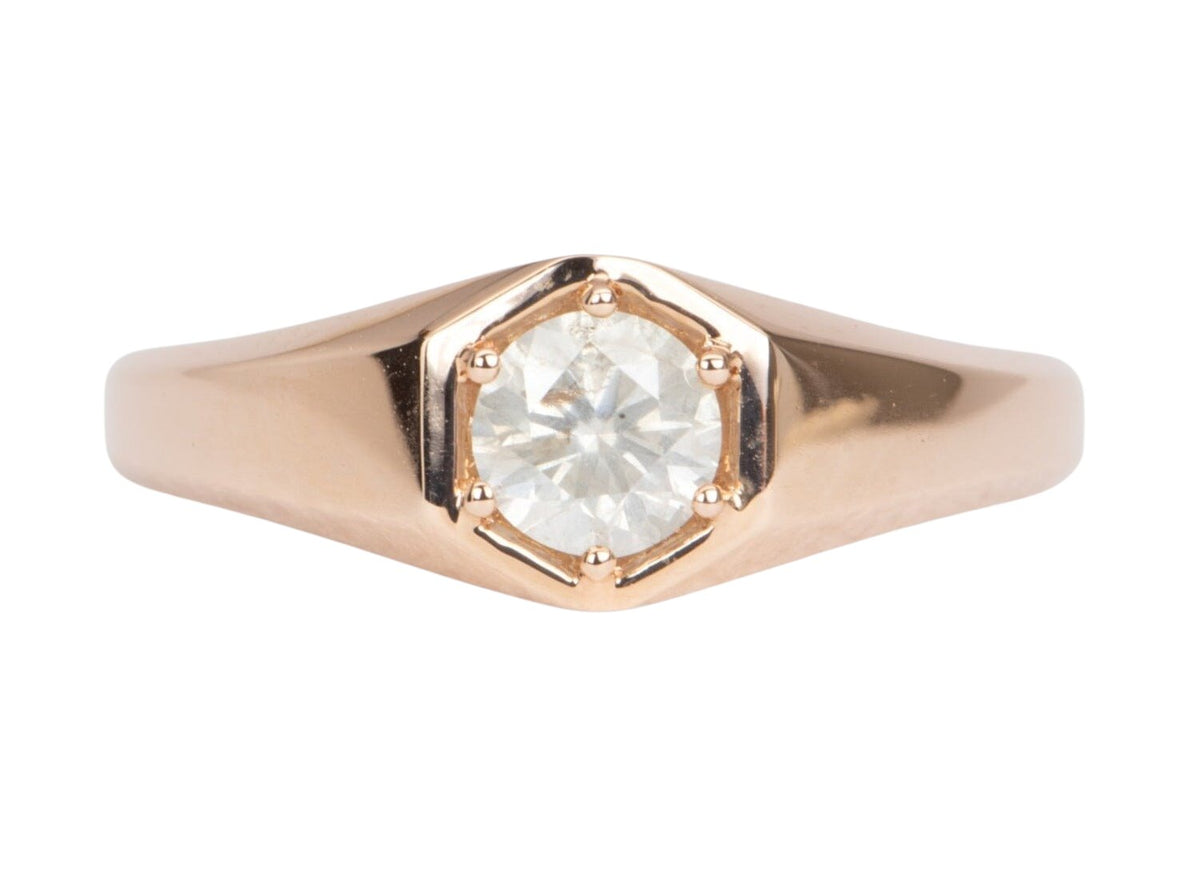 Milky White Diamond in Modern Hexagon Setting Signet Ring 14K Rose Gold R6476 Aurora Designer