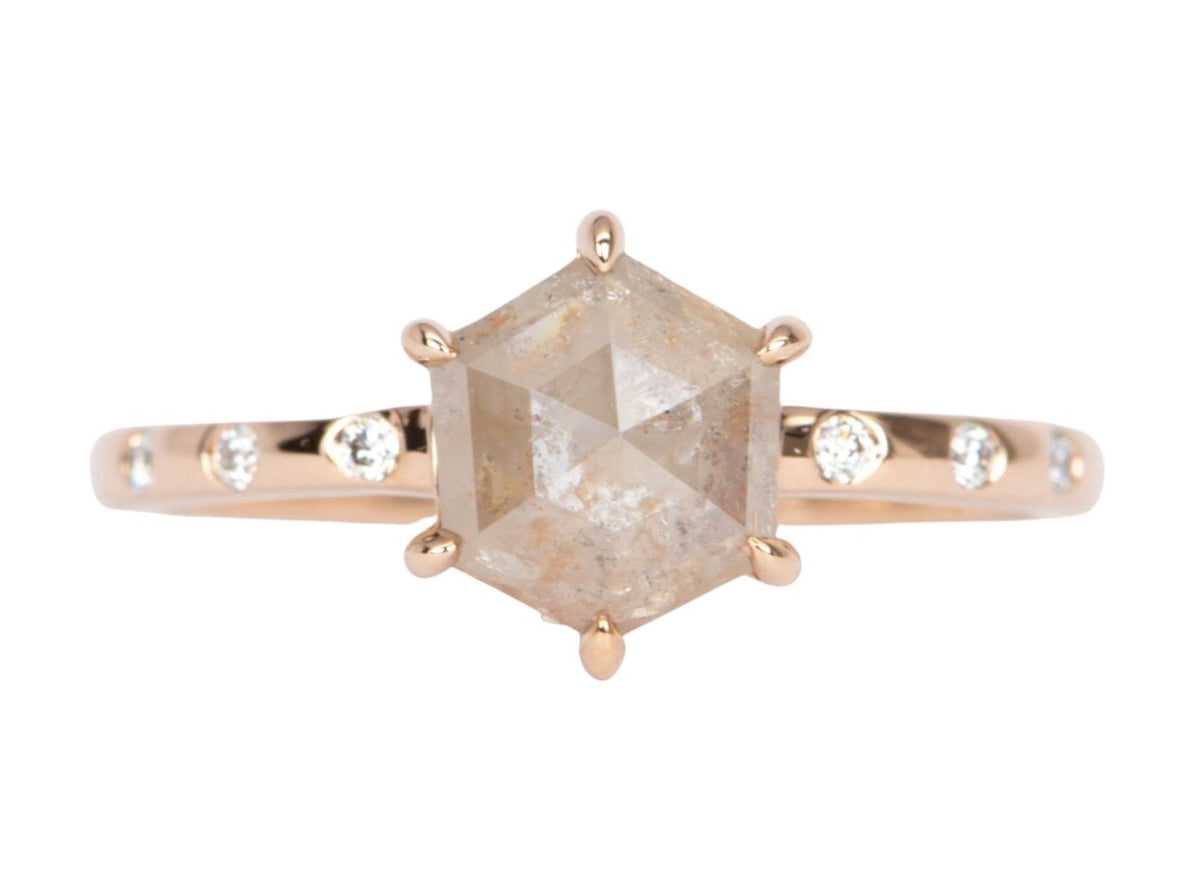 1.25ct Hexagon Diamond with Diamonds Accent 14K Rose Gold Engagement Ring R6468 Aurora Designer