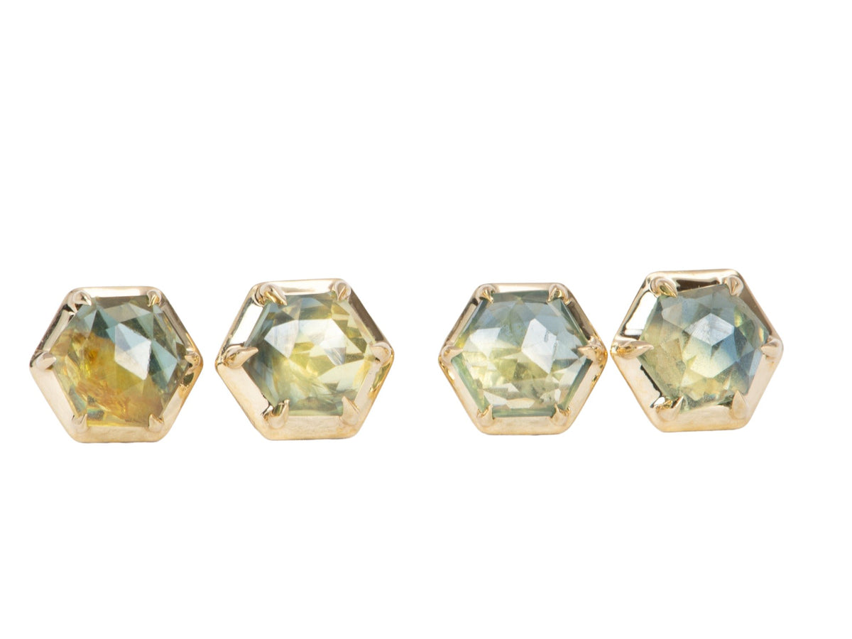 Rose Cut Hexagon Madagascar Sapphire Ear Studs 14K Gold R3100 Aurora Designer