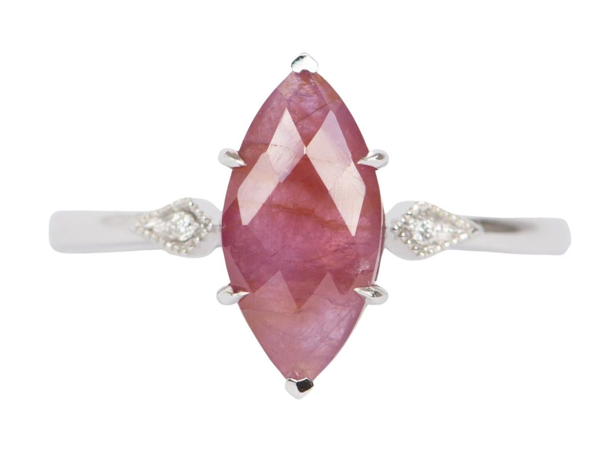 2.53ct Marquise Pink Sapphire with Diamond Accent Engagement Ring 9K White Gold R6518 Aurora Designer