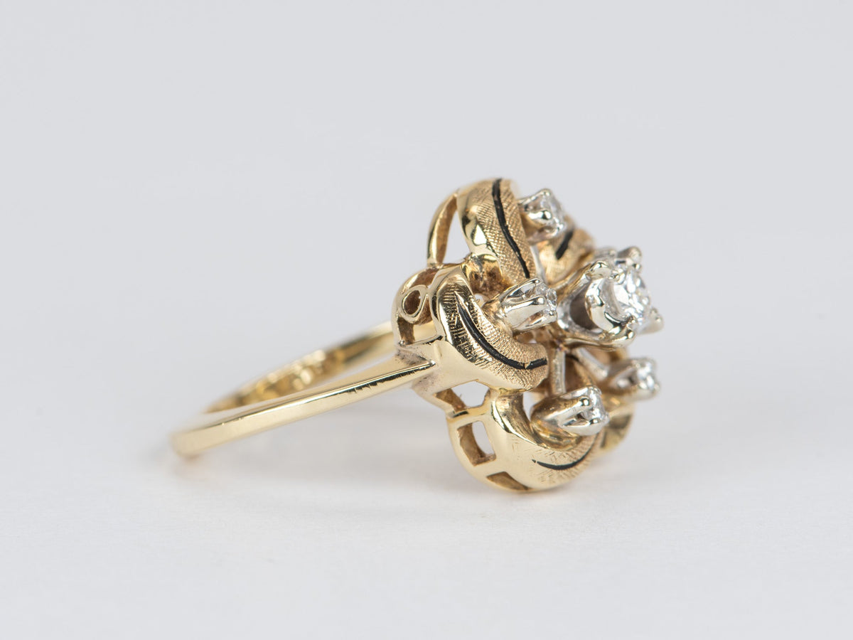 Vintage Floral Style Diamond and Enamel Engagement Ring 14K Gold V1077 Aurora Designer