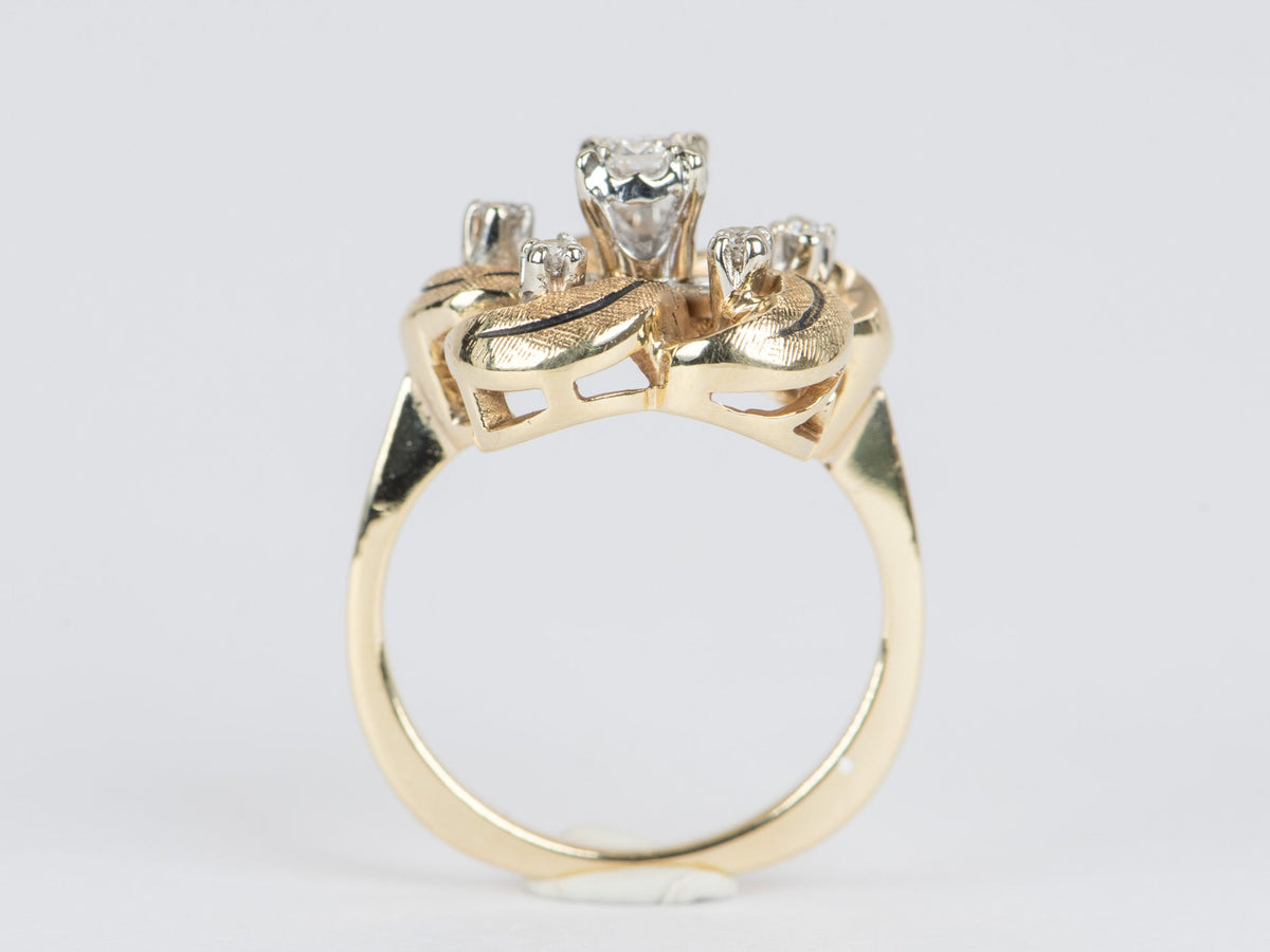 Vintage Floral Style Diamond and Enamel Engagement Ring 14K Gold V1077 Aurora Designer
