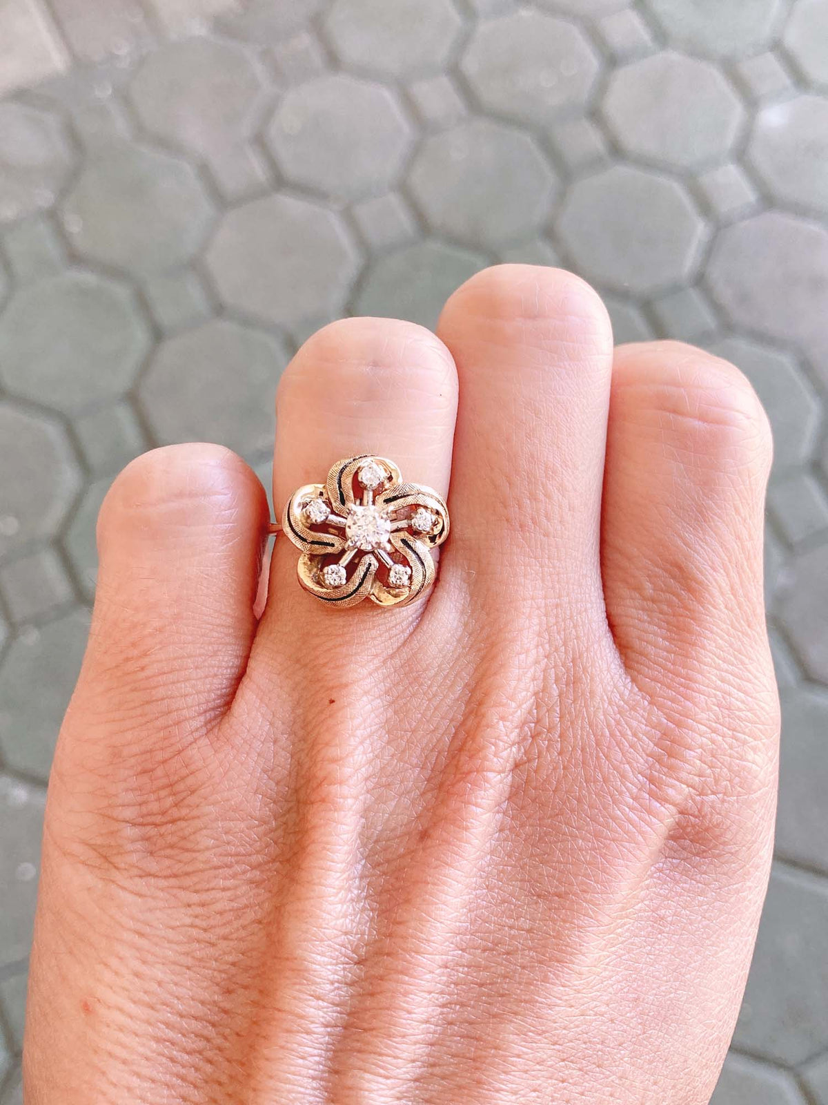 Vintage Floral Style Diamond and Enamel Engagement Ring 14K Gold V1077 Aurora Designer