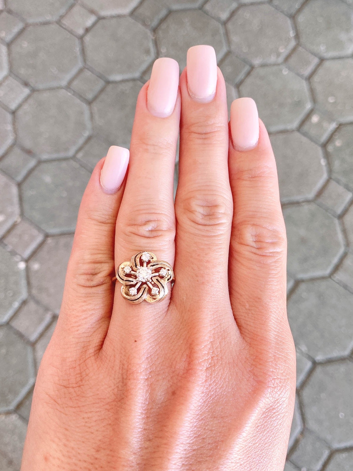 Vintage Floral Style Diamond and Enamel Engagement Ring 14K Gold V1077 Aurora Designer