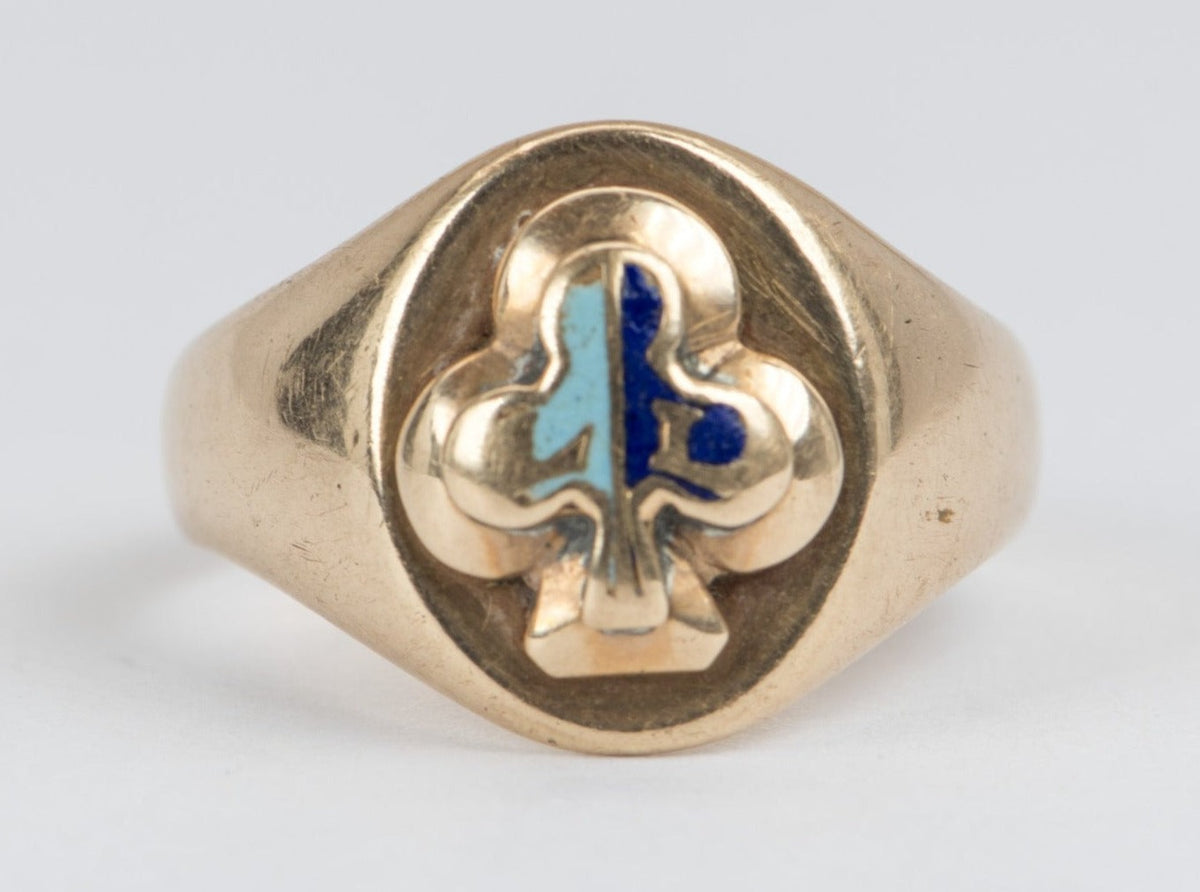 14K Gold Antique Shamrock Enamel Signet Ring 5.39g V1079 Aurora Designer