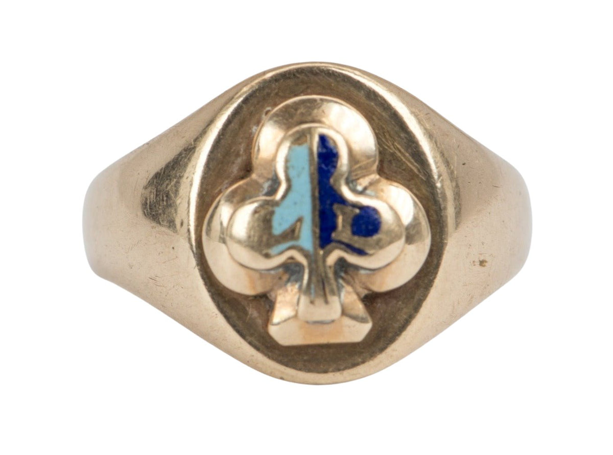 14K Gold Antique Shamrock Enamel Signet Ring 5.39g V1079 Aurora Designer