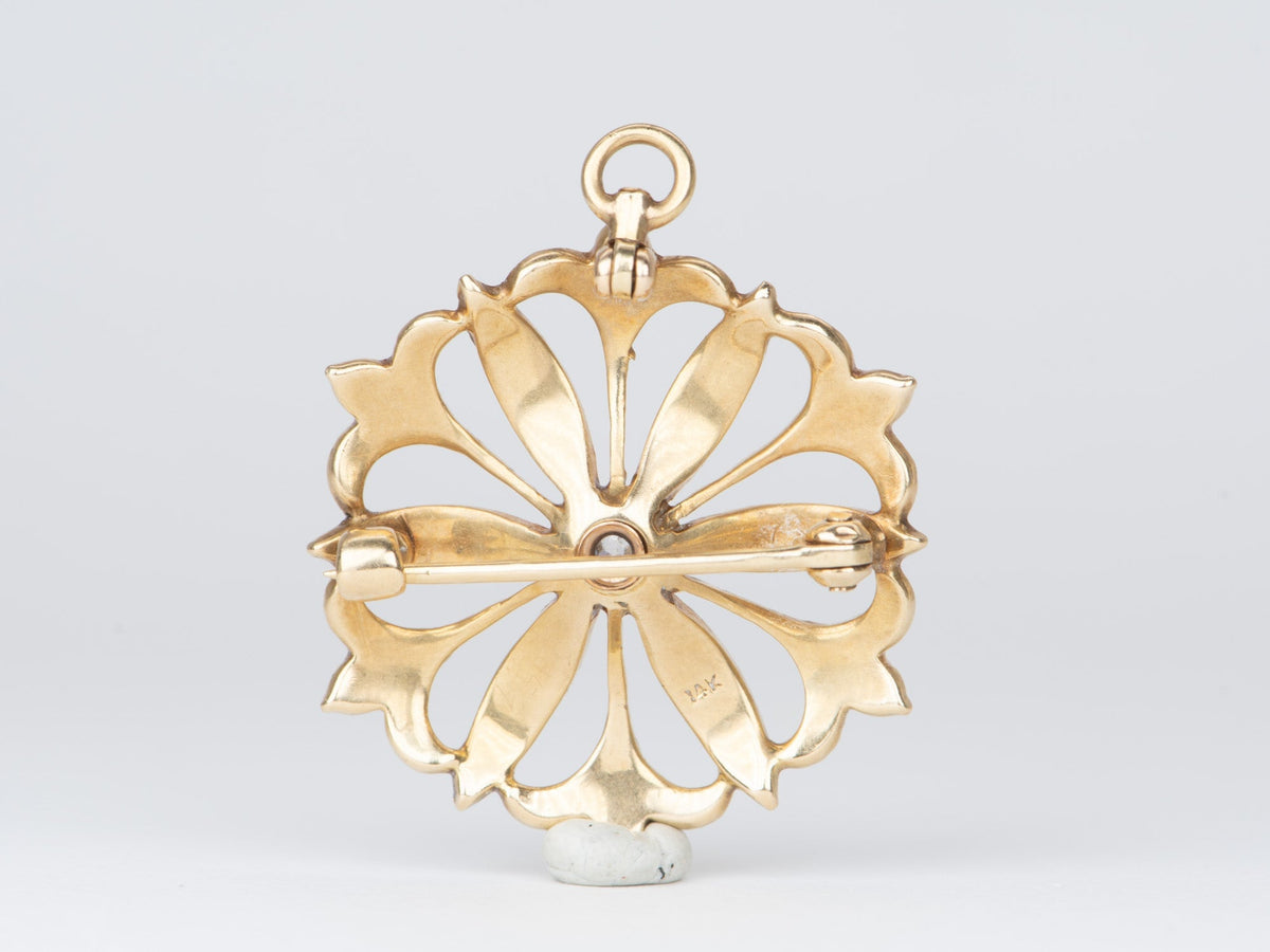 Antique Art Nouveau Seed Pearl Floral Pin Brooch Pendant 14K Gold V1088 Aurora Designer