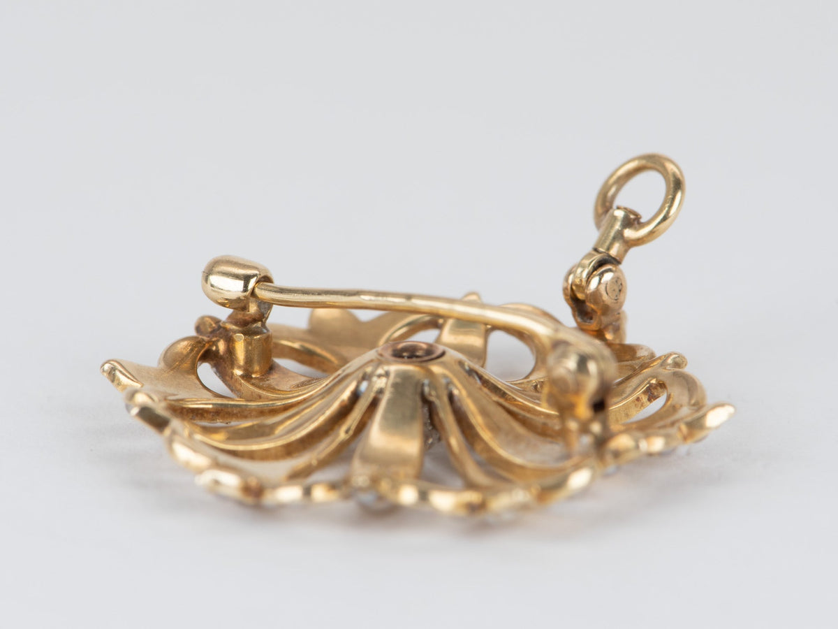 Antique Art Nouveau Seed Pearl Floral Pin Brooch Pendant 14K Gold V1088 Aurora Designer