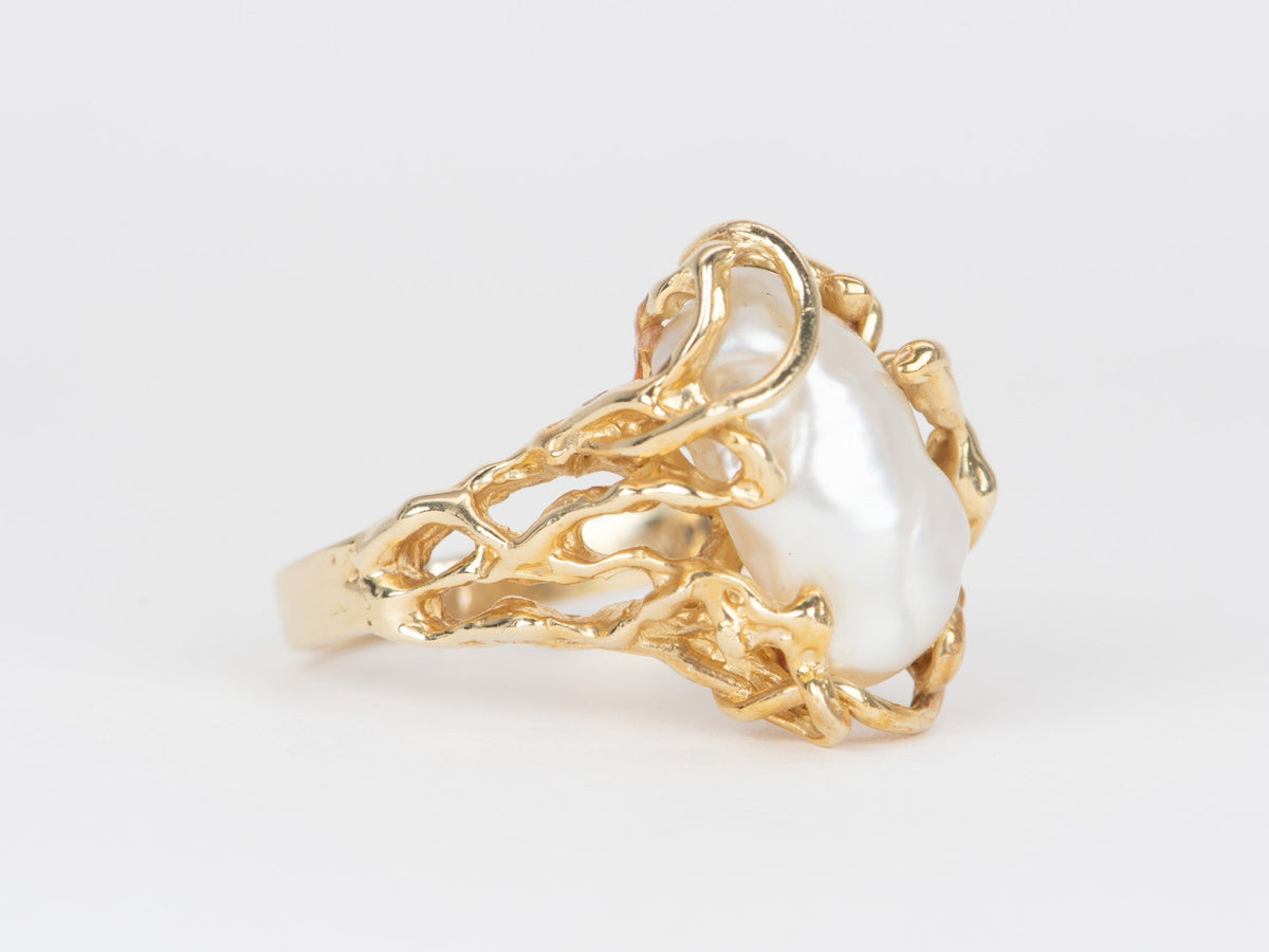 Baroque Pearl in Modernist Design 14K Gold Ring V1090 Aurora Designer