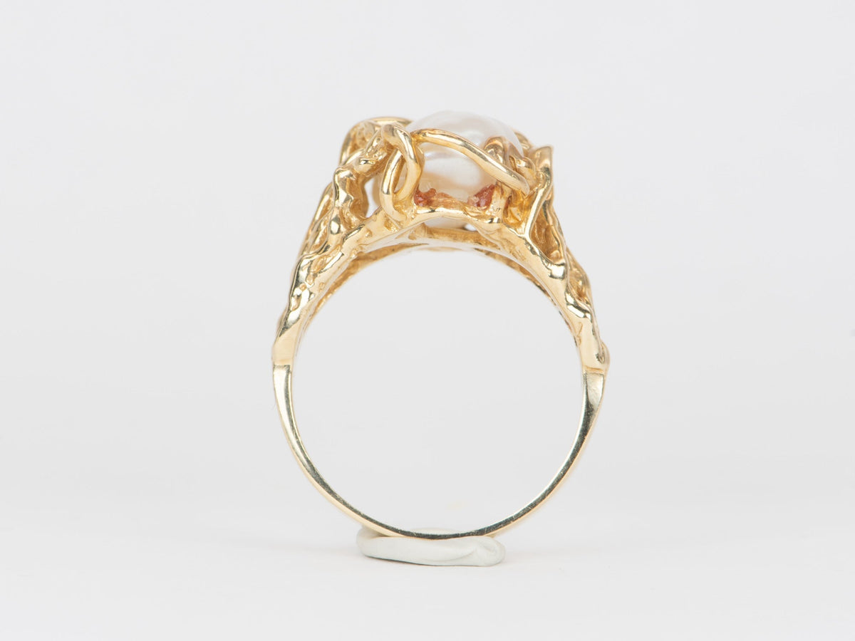 Baroque Pearl in Modernist Design 14K Gold Ring V1090 Aurora Designer