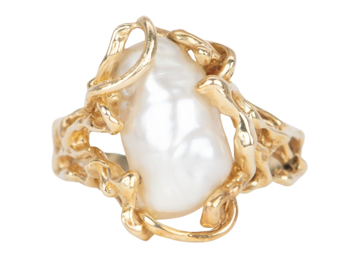 Baroque Pearl in Modernist Design 14K Gold Ring V1090 Aurora Designer