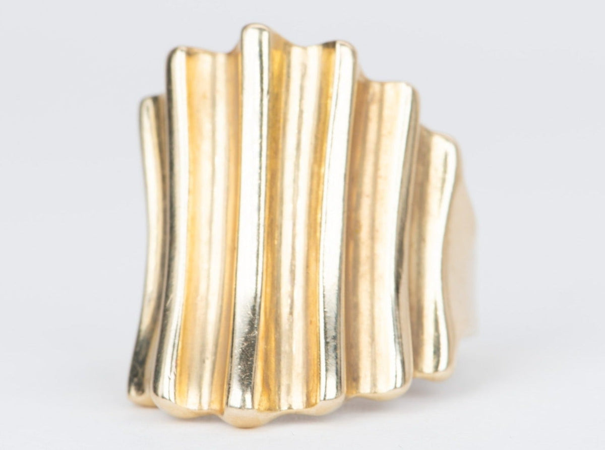 Vintage Large Ribbed Band Ring 14K Gold 4.15g V1091 Aurora Designer