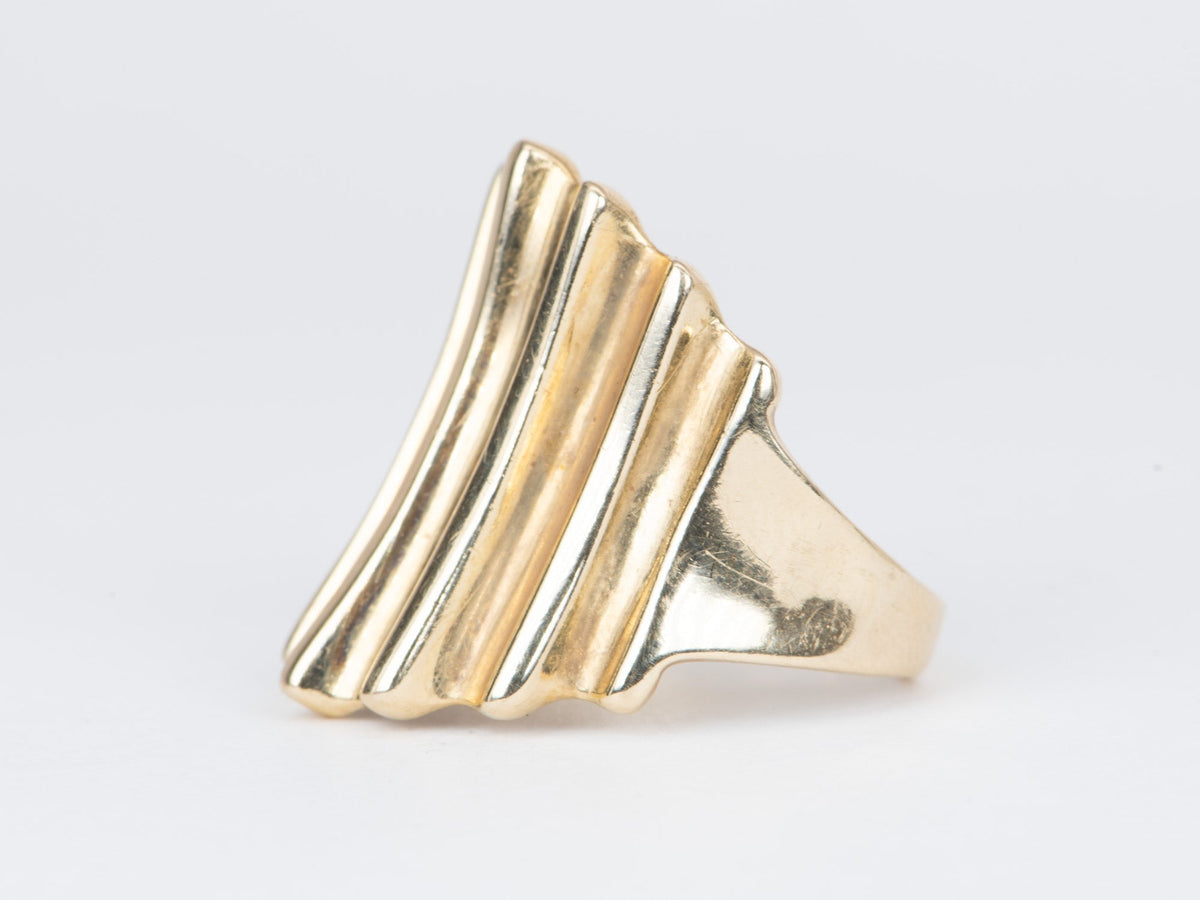 Vintage Large Ribbed Band Ring 14K Gold 4.15g V1091 Aurora Designer