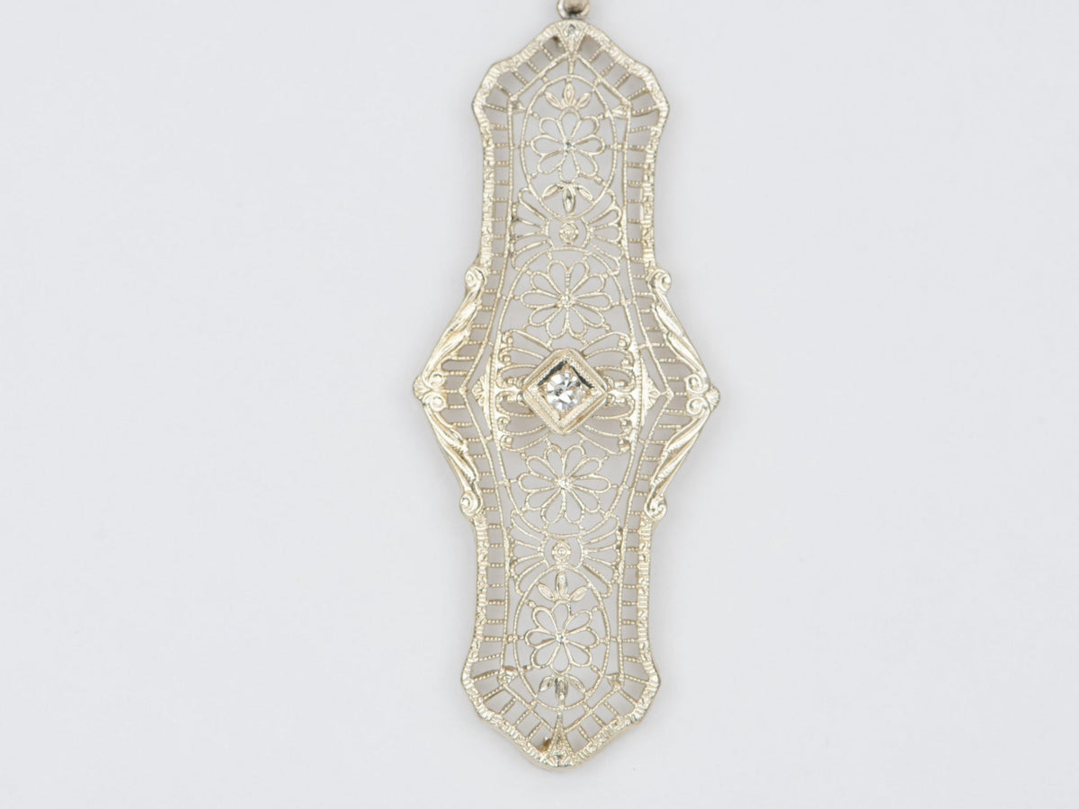 Antique Art Deco Pin Conversion Pendant 14K White Gold 3.2g V1093 Aurora Designer