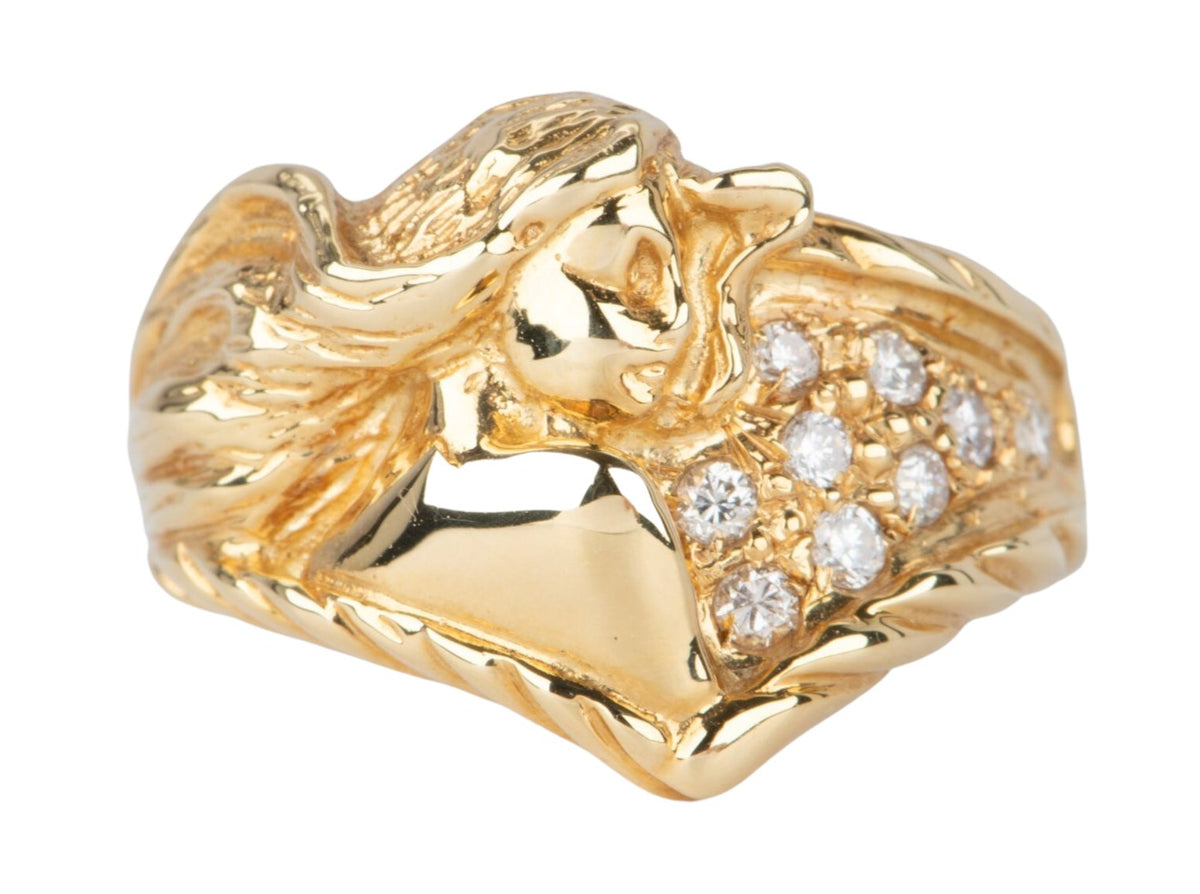 18K Gold Flowing Hair Mermaid with Diamond Ring V1108 Aurora Designer