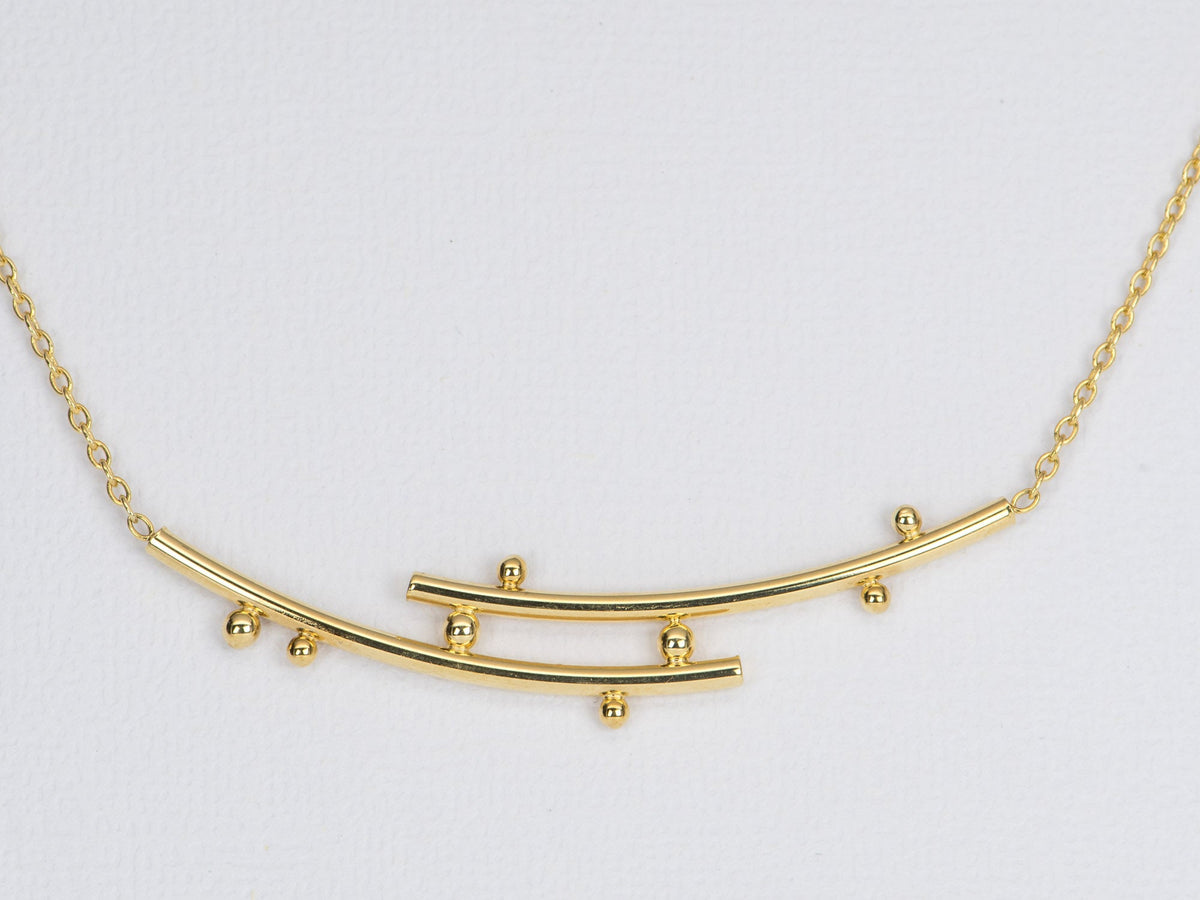 14K Yellow Gold Balance Beams &amp; Beads Contemporary Modern Design Necklace Chain Anniversary AD2283 Aurora Designer
