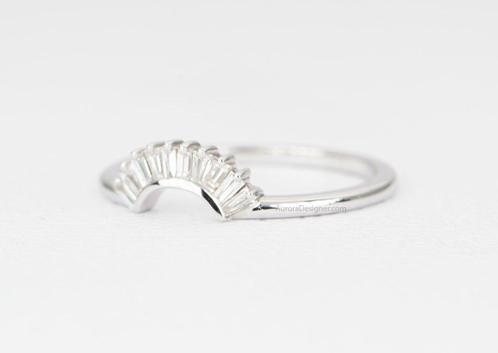 Baguette Diamond Ring 14K Gold Crown Wedding Band Contoured Unique Tiara Curve AD1349