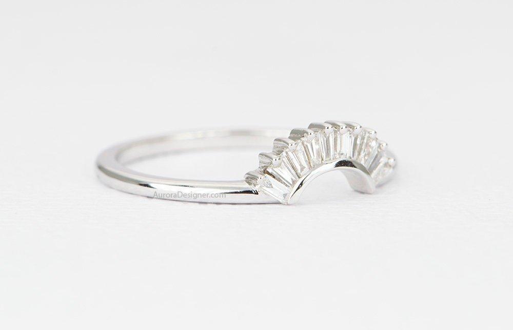 Baguette Diamond Ring 14K Gold Crown Wedding Band Contoured Unique Tiara Curve AD1349