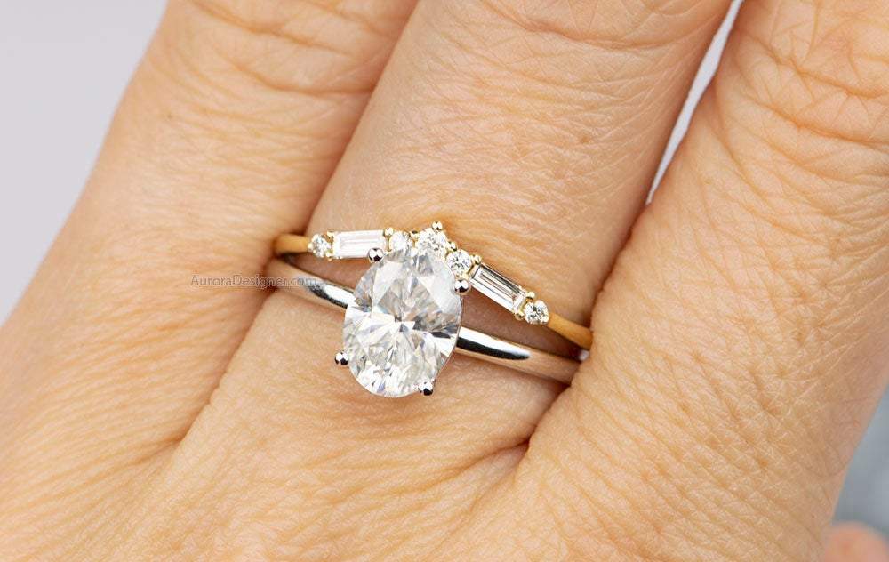 Baguette Round Diamond 14K Gold Crown Wedding Band Contoured Tiara Curve Ring Enhancer AD1852