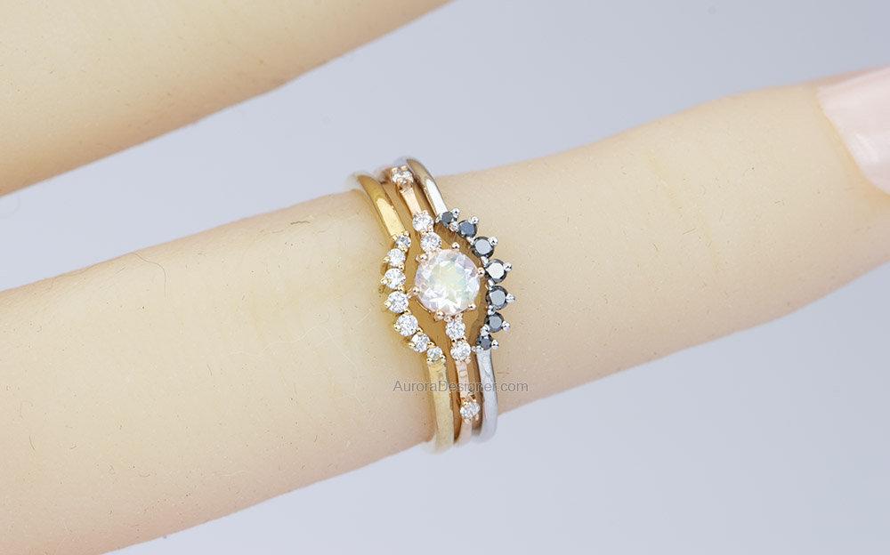 Black Diamond Curve Ring 14K Gold Crown Wedding Band AD1345B