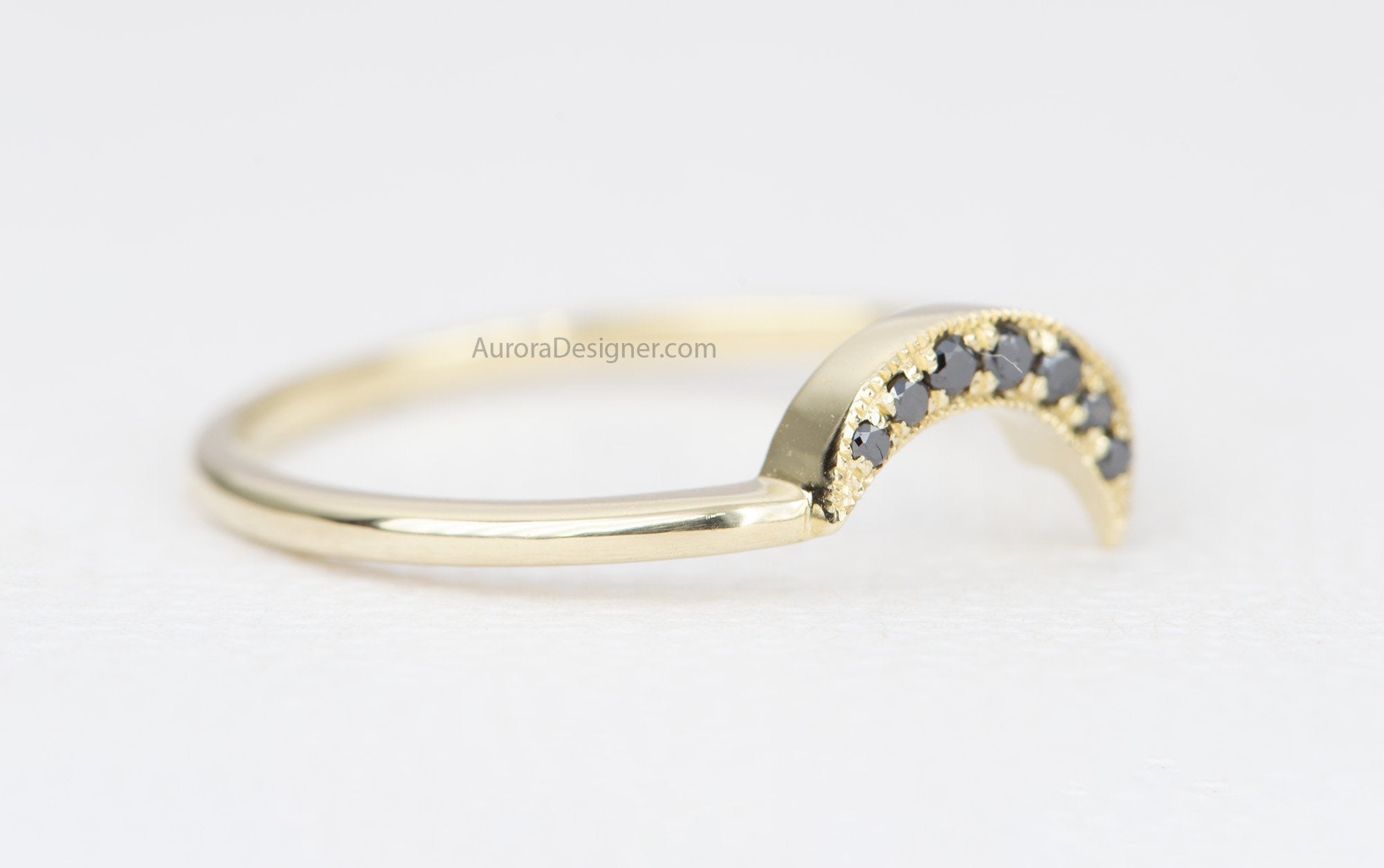 Aurora Designer - Black Diamond Moon Crescent Wedding Band 14K Gold ...