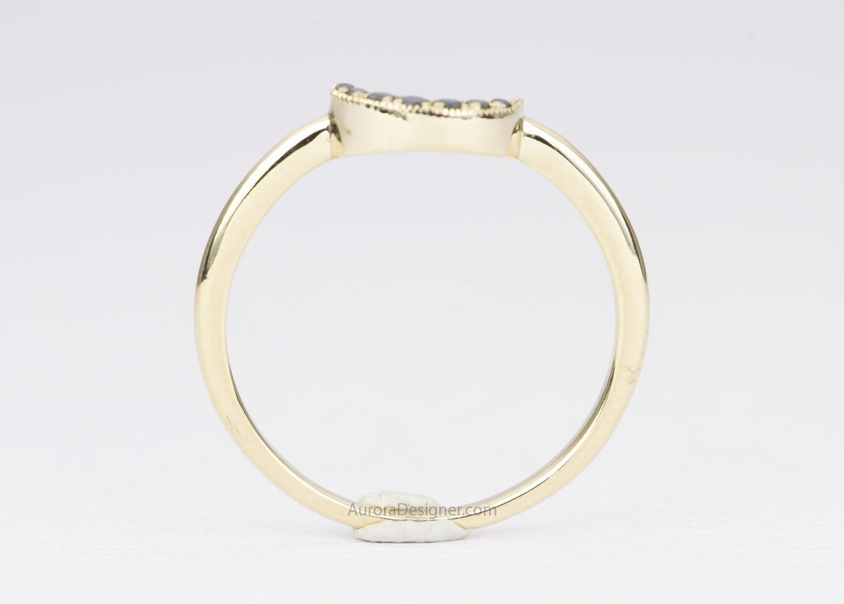 Black Diamond Moon Crescent Wedding Band 14K Gold Stacking Ring Stackable Rings Enhancer AD1880