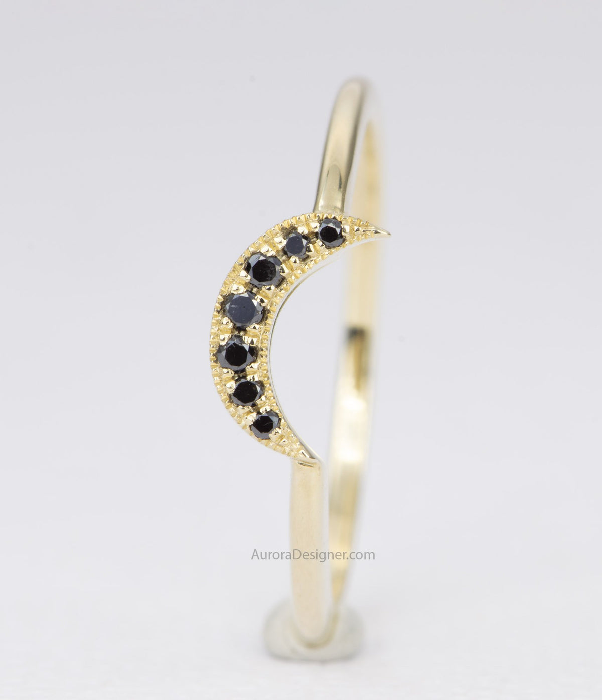 Black Diamond Moon Crescent Wedding Band 14K Gold Stacking Ring Stackable Rings Enhancer AD1880