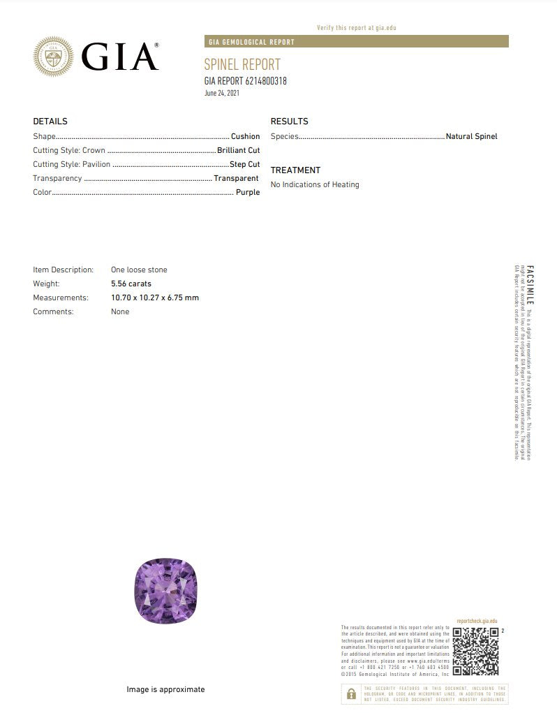 5.56ct Vietnam-Origin Violet Spinel with GIA Certificate 10.70*10.27*6.25Mmm SP200 Aurora Designer