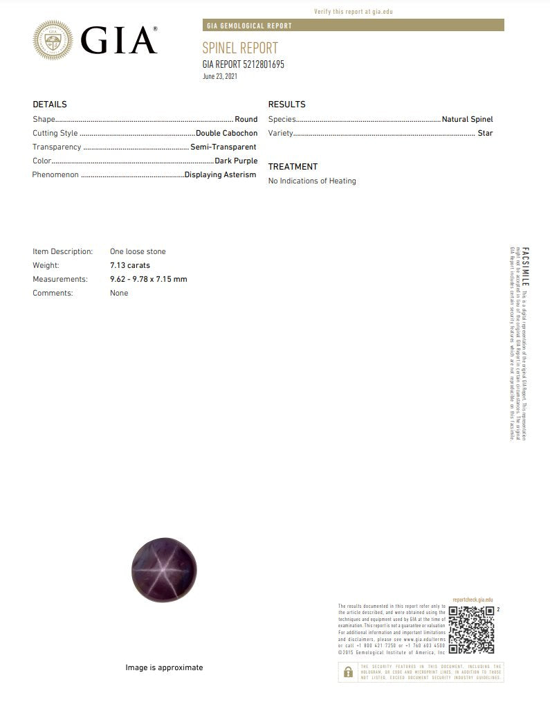 7.13ct Oval Shape Star Spinel with GIA Certificate 9.62-9.78*7.15mm SP195 Aurora Designer