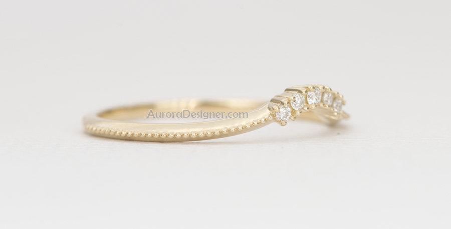 Curved Five Diamond Ring 14K Gold Crown Wedding Band AD1443