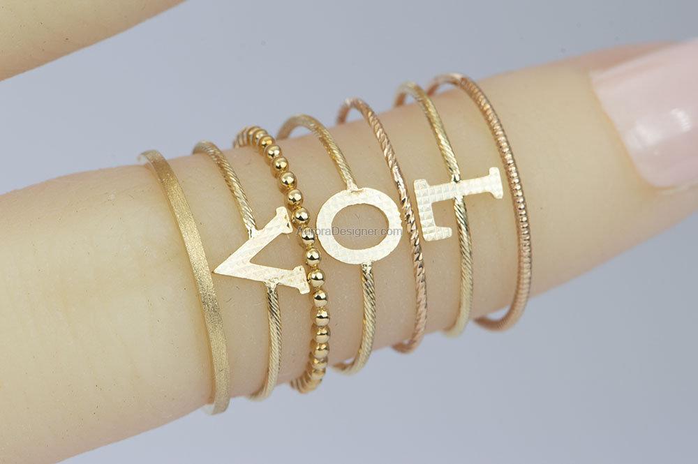 Dainty Textured 18K Gold Ring Letters Alphabets Initials Personalized Birthday Gift for Her AD1537