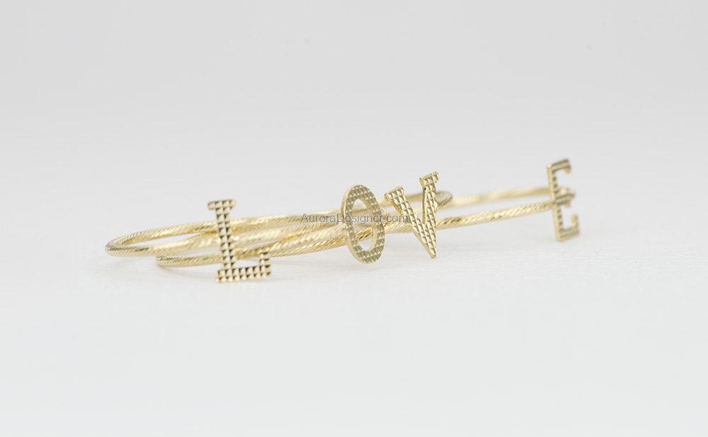 Dainty Textured 18K Gold Ring Letters Alphabets Initials Personalized Birthday Gift for Her AD1537