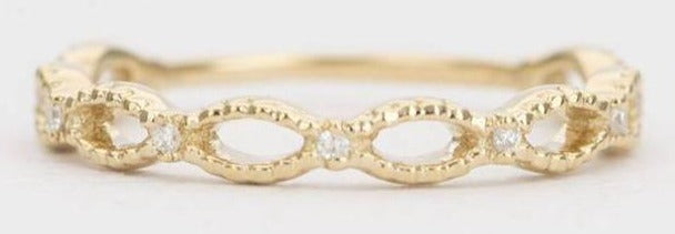 Diamond Marquise Bead &amp; Eye 14K Gold Wedding Band 3/4 Eternity AD1335