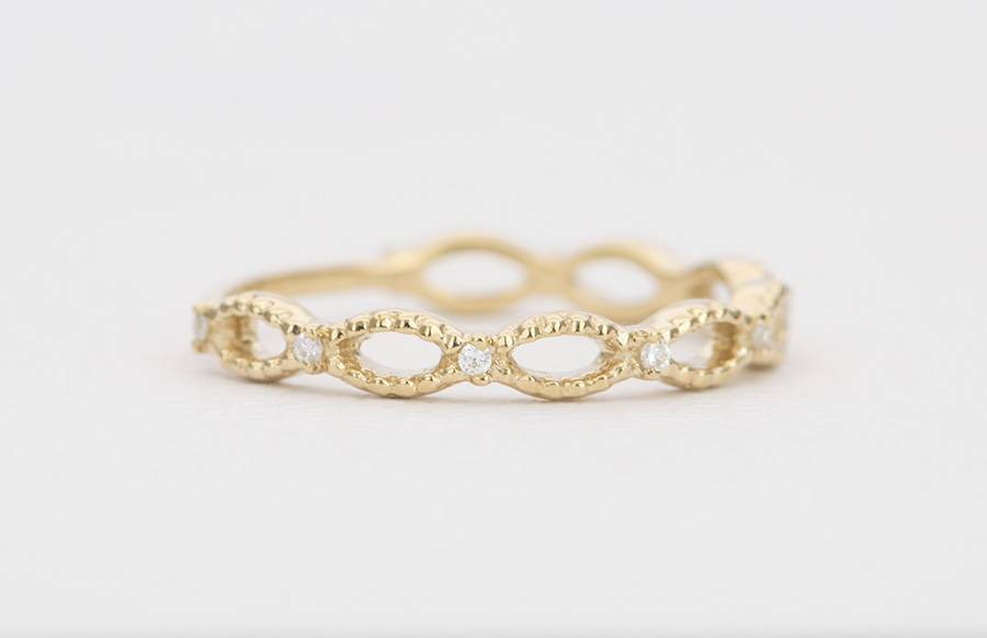 Diamond Marquise Bead &amp; Eye 14K Gold Wedding Band 3/4 Eternity AD1335